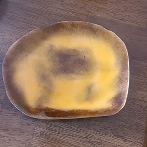 Vintage Mid Century Copper/ Enamel Wear Medium Trinket Dish Bronze/Gold Tones